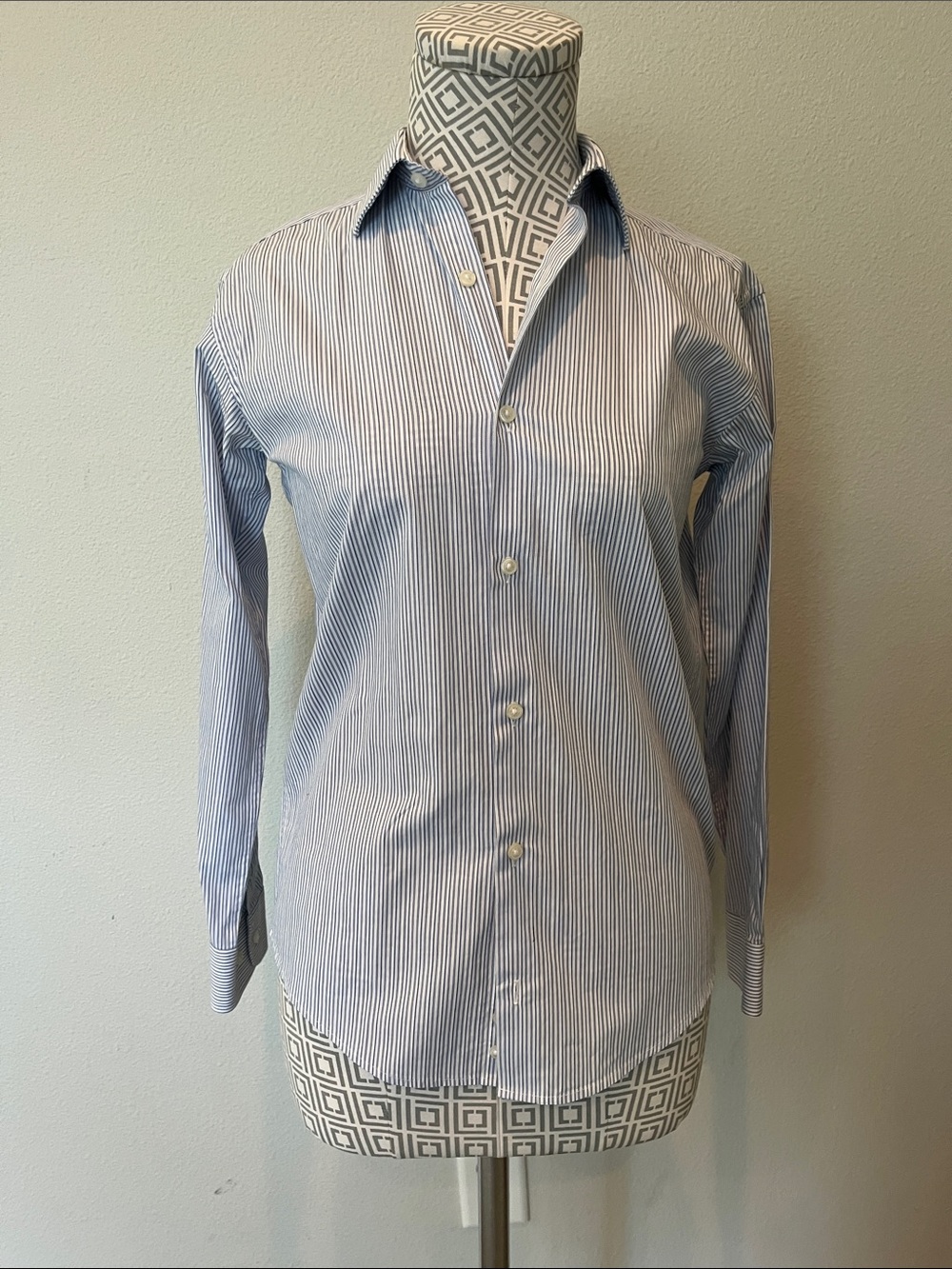Michael Kors Blue and White Striped Button-Down Shirt